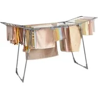 SONGMICS Wäscheständer Standtrockner, mit Sockenhalter, Metall, für Kleidung, Handtücher, 52,5 x 173 x 96,5 cm, Flügelwäschetrockner platzsparend, grau