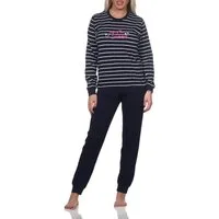 Normann Pyjama Damen langarm Pyjama, gestreifter Schlafanzug mit Bündchen