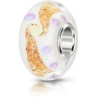 Materia Bead Glasperle Glitzer Gold Lila Weiß 1478, Hülse aus 925 Sterling Silber