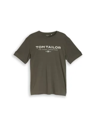 Tom Tailor - T-Shirt aus Baumwolle mit Logo-Print deep leaf green - Gr. - XXL