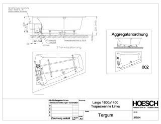 Hoesch Whirlwanne Largo Trapez 1800x1400 links  3705N.010305002
