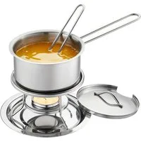 GEFU Sauteuse CALORIC SET, Edelstahl 18/10 (Set, 6-tlg., inkl. Stövchen, Teelicht, Stieltopf mit Deckel, Servierlöffel), Set mit Stövchen