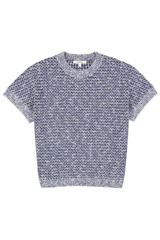 Garcia - Kurzarm-Strickpullover blau - Gr. - XS