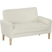 HOMCOM 2-Sitzer Sofa 130 cm Kleine Couch Polstersofa mit Armlehne, Samtoptik, Loungesofa 1 Teile, für Wohnzimmer, Schlafzimmer, Kleinen Raum, Cremeweiß