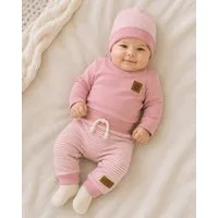 La Bortini Erstausstattungspaket Baby Anzug Langarmshirt Hose Mütze Socken neutral in braun (4-teilig, weich, für Jungen und Mädchen, Erstlingsset für Neugeborene, Shirt, Mitwachshose, Haube, Strümpfe) unisex, gestreift, 44 50 56 62 68 74 80