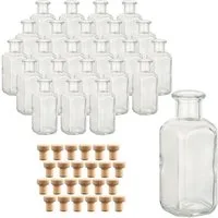 gouveo Trinkflasche Glasflaschen 100 ml Apotheker mit Korken zum Befüllen, 24er Set eckig Holzgriffkorken