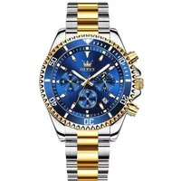 OLEVS Quarzuhr Herren-Uhr Olevs Chronograf Blau Zifferblatt Quarz Edelstahl Bicolor