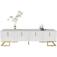 BlingBin TV-Schrank Lowboard Lowboard mit Strukturierter Tür (1er Set, 1-St., Wohnzimmer-TV-Möbel 170 x 40 x 45,5 cm) TV-Möbel mit Schubladen, Goldenen Griffen und Goldenen Füßen
