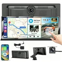 ESSGOO 11,3'' HD 4K Tragbar Kabellos Android Carplay Autodisplay Touchscreen Dashcam (Bluetooth, WIFI, Apple Carplay Android Auto GPS Navi WIFI BT EQ)