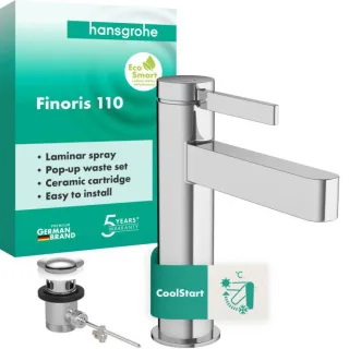 hansgrohe Finoris Einhebel-Waschtischarmatur 76025000 CoolStart, Ausladung 139mm, mit Zugstange, chrom