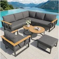 Flieks Gartenlounge-Set, 7-Sitzer Gartenmöbel Sitzgruppe Metall mit 2 stapelbaren Couchtische