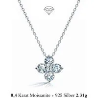 UNIQAL.de Silberkette Damen 925 Silber mit Diamant Moissanit 0,40 Karat - Kleeblatt (Silberkette mit floralem Moissanit Anhänger, 925 Sterling Silber weißgold oder 14K gold veredelt, inkl. Luxuriöse Schmuck Geschenkbox), Moissanit VVS1 Reinheit, GRA-
