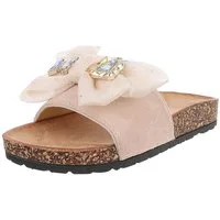 Ital-Design Elegante Damen-Sandalen mit Schleife und Glitzer-Details Pantolette (89542444) Flach Pantoletten in Beige