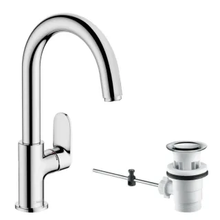 hansgrohe Vernis Blend 200 Waschtischarmatur 71554000 mit Schwenkauslauf und Zugstangen-Ablaufgarnitur, chrom
