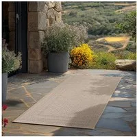 Teppium Teppich Schlichter Flatweave Teppich mit Rahmen, Rechteckig, Höhe: 5 mm, Indoor Outdoor Teppich Wetterfest 3D Optik Wohnzimmer Küchen Terrasse