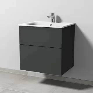 Sanipa 3way Waschtischunterbau zu Geberit Renova Plan Slim Waschtisch mit 2 Auszügen, Graphit-Matt SP6861B