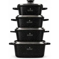 Edenberg Topf-Set 8 tlg. Schöne quadratische Töpfe zum Backen und Kochen in 4 Größen, Aluminium, Edelstahl, Aluminiumguss (Entscheiden Sie sich für dieses hochwertige Topfset und erleben Sie Kochen auf einem neuen Niveau, mit Komfort, Stil und hervor