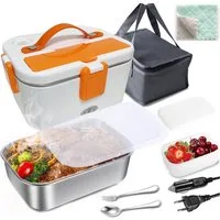 MOPUEA Elektrische Lunchbox 3 in 1 Elektrische Lunchbox Brotdose schnelles Erhitzen von Speisen, (1,8 L Großes Fassungsvermögen, mit Löffel und Gabeln, Tragetasche und Reinigungstuch), aus Edelstahl für Zuhause Auto, Design mit zwei Fächern