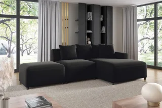 Ecksofa Designersofa MEGAN XS inkl. Hocker Stoff Salvador Schwarz Ottomane Re...