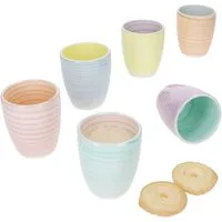 MamboCat Becher 6er Set Pastello Mokkabecher ohne Henkel 150ml 6 Pers Matcha Tasse, Steingut