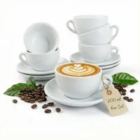 MUVELL Cappuccinotasse 6er Cappuccino-Set "VERONA" Tasse 200ml + Untertasse, weiß, 6-tlg., Keramik, 200 ml Weiß mit weißen Rand und Innenfläche