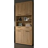 Inn.Furn Hochschrank Shawn (Badschrank in Eiche Artisan mit Leistenoptik, 4-türig, 74 x 191 cm) Schublade mit Vollauszug und 6 große Fächer
