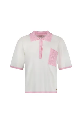 Studio Anneloes - Jemy crochet polo ecru/pop pink - Gr. - L