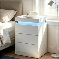 oyajia Nachttisch Hochglanz Nachtschrank mit 2 Schubladen,LED-Beleuchtung 16 Farben (Nachttisch mit LED Streifen, Beistelltisch), Nachttisch mit einstellbare Farben,Sofatisch, 45x35x55 cm Schwarz/Weiß
