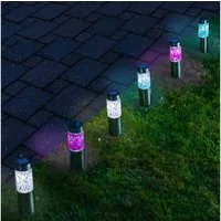 MARELIDA LED Solarleuchte LED Solar Wegleuchten Mosaik Solarleuchten Edelstahl silber 6er Set, LED Classic, kaltweiss (5300K bis 6000K)