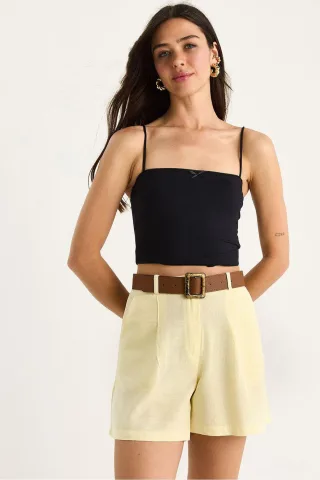 Leinenmischung Entspannt Geschnittene Weite Shorts mit Taschen