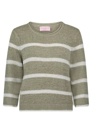 so cosy - Gestreifter Pullover mit 3/4-Ärmeln und Rundhalsausschnitt beige/grün - Gr. - 38