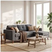 HOMCOM Ecksofa mit umkehrbarer Chaiselongue, Cord-Optik, Eckcouch 1 Teile, für kleinen Raum, Wohnzimmer, Dunkelgrau