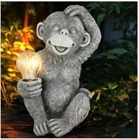 GLOBO LIGHTING LED Dekofigur, LED-Leuchtmittel fest verbaut, Solarleuchte Außenlampe Affe grau Gartendeko Terrassenleuchte klar