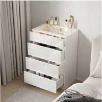 FUFU&GAGA Schmuckschrank Kommode, Weiß Hochglanz 60cm mit LED-Beleuchtung und Glasdeckel