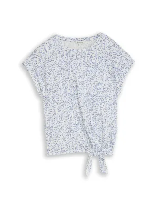 Tom Tailor - T-Shirt mit Knotendetail white small leaves design - Gr. - L