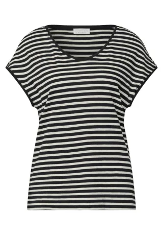Street One - T-Shirt mit Streifenmuster schwarz - Gr. - 40