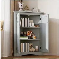 Flieks Eckschrank (1-St., B61,5xT34,5xH80 cm) Badkommode Mehrzweckschrank Eckkommode mit 3 Fächern Grau