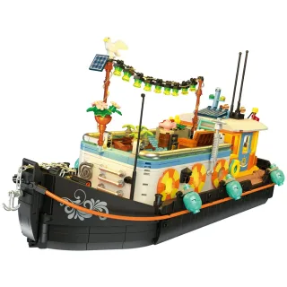 JIESTAR JJ9202 Canal Narrowboat Houseboat Creative MOC Building Blocks with LED Lights 1306pcs for Adults Children Birth