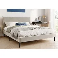Home Collective Polsterbett 140x200 und 160x200 cm mit Lattenrost und weichem Bezug, Bettgestell (Doppelbett mit gepolstertem Kopfteil, robustes Gestell, hoher Liegekomfort), 160x200 cm, Beige, Samtbezug