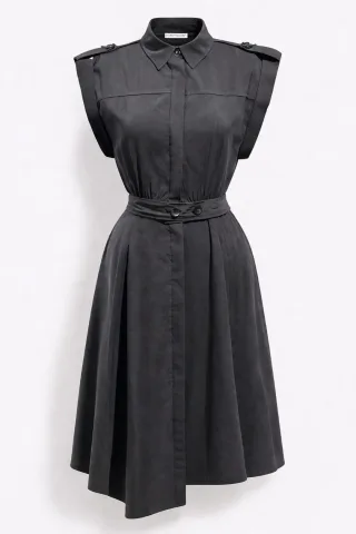 Texturiertes A-Linien-Midi-Hemdkleid mit Gürtel
