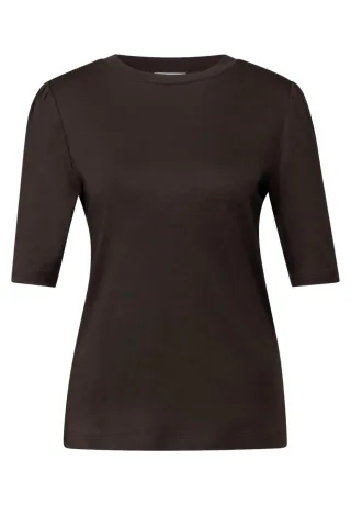 Street One - Basic T-Shirt mit Raffung braun - Gr. - 40