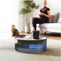 PawHut Trinkbrunnen Katzenbrunnen Edelstahl mit leise Pumpe Wasserstandsfenster Schwarz 7 l, Leicht zu Reinigen, Wasserbrunnen für Katzen Hunde