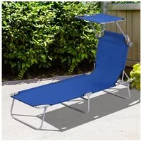 Outsunny Feldbett Strandliege klappbar mit Sonnenschutz Blau 187 x 58 x 36 cm (Liege, 1-St., Relaxliege) für Balkon, Oxford