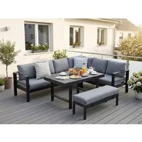 MeXo Gartenlounge-Set XXL Lounge Gartenmöbelset aus Aluminium, wetterfest, (Ecksofa mit rechter Ecke für 6-8 Personen, 5-tlg., 12/15 cm dicke Kissen, Terrassenmöbel Set mit hohem Tisch), pflegeleichte Polywood-Tischplatte, flexibel kombinierbar