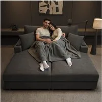 Merax Schlafsofa XXL-Doppelsofa mit Schlaffunktion und USB-Anschluss, Doppelschlafsofa für Wohnzimmer, Schlafzimmer und Heimkino 1 Teile, Relaxsofa Sofa mit 360° Handyhalterung, Getränkehaltern & Kissen
