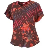 Guru-Shop T-Shirt Batik T-Shirt, Tie Dye Blusentop - rot/braun Festival, Ethno Style, Hippie, alternative Bekleidung
