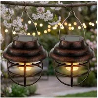 GLOBO LIGHTING LED Solarleuchte, LED-Leuchtmittel fest verbaut, 2er Set LED Solarleuchte Laterne Gartendeko rost klar Außenlampe