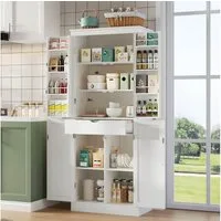 Flieks Mehrzweckschrank Hochschrank mit Türablagen, 7 Staufächern und 1 versteckte Schubladen (1-St., 75x40x182 cm) Küchenschrank Küchenbuffet Vorratsschrank Sideboard Weiß