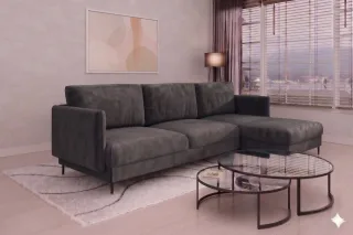 Ecksofa Designersofa HELMER Stoff Vibe Anthrazit Ottomane Rechts