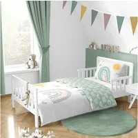 MTOnlinehandel Babybettwäsche Regenbogen Sonne Sterne & Herz 100x135 + 40x60 cm, 100 % Baumwolle, Renforcé, 2 teilig, Kleinkinderbettwäsche mit Reißverschluss